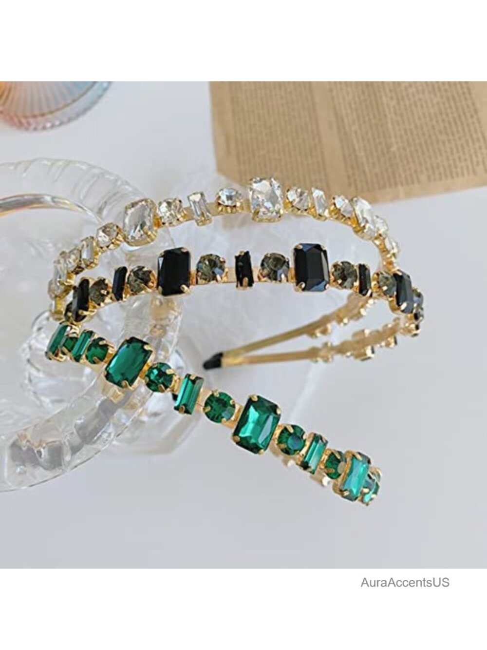 Rhinestone Thin Elastic Headband Vintage Hair Hoop Accessory Women